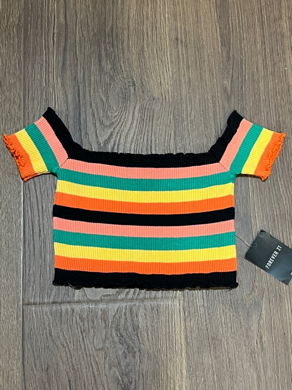 Forever 21 NEW off the shoulder striped crop sweater top women’s size M ruffle